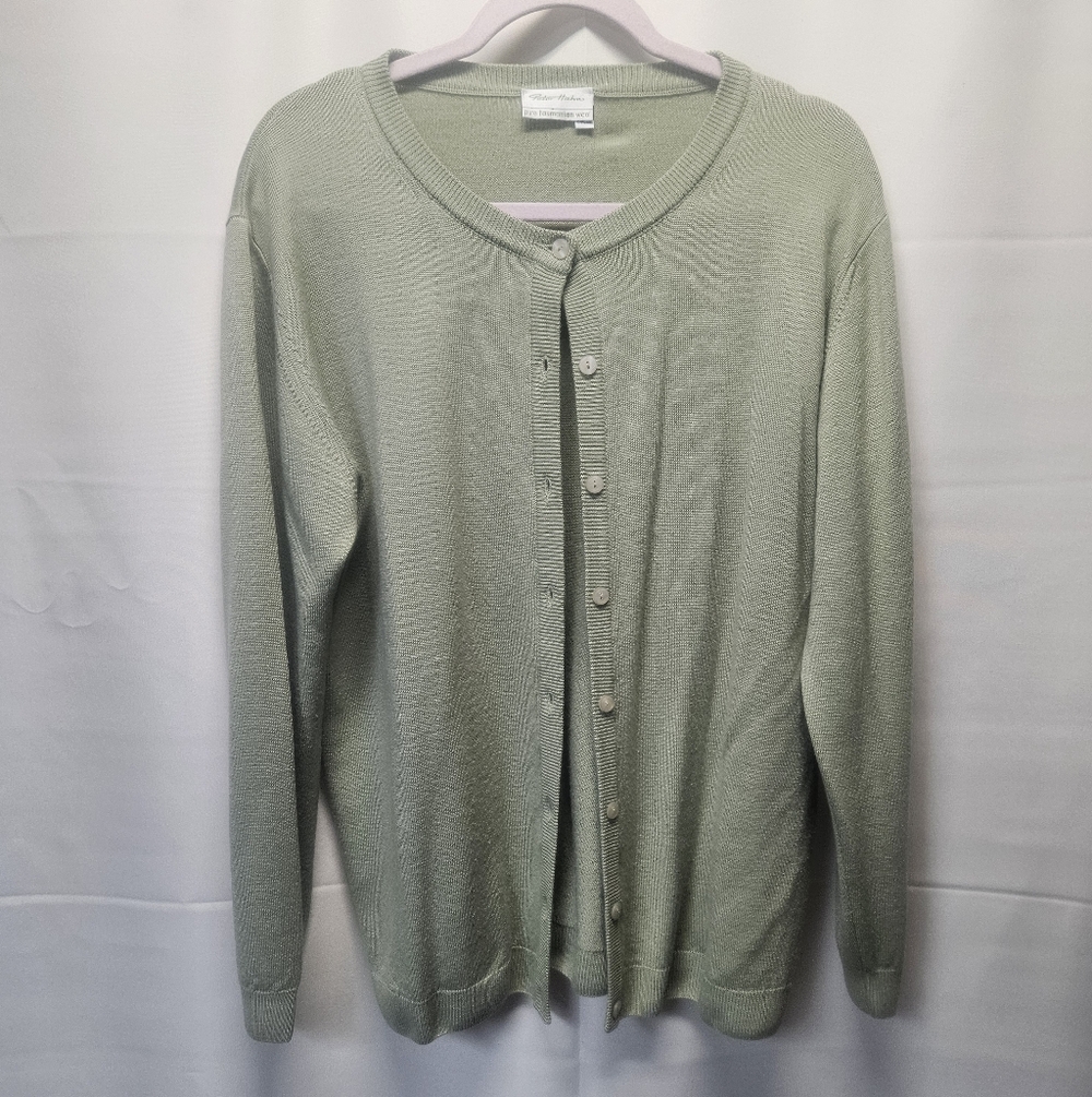 Peter Hahn Sage Green Tasmanian Wool Cardigan Sweater